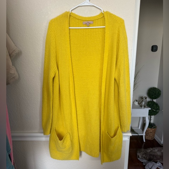 Love Tree Sweaters - Cozy Open-Front Yellow Cardigan Sweater large Lane tree